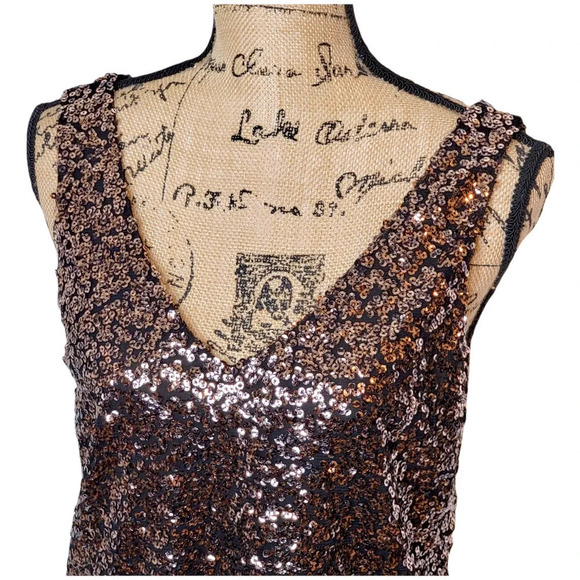 ONE LOVE CLOTHING Women's Regular Bronze Sequin Chiffon Dressy Tank Size Small - Picture 13 of 14